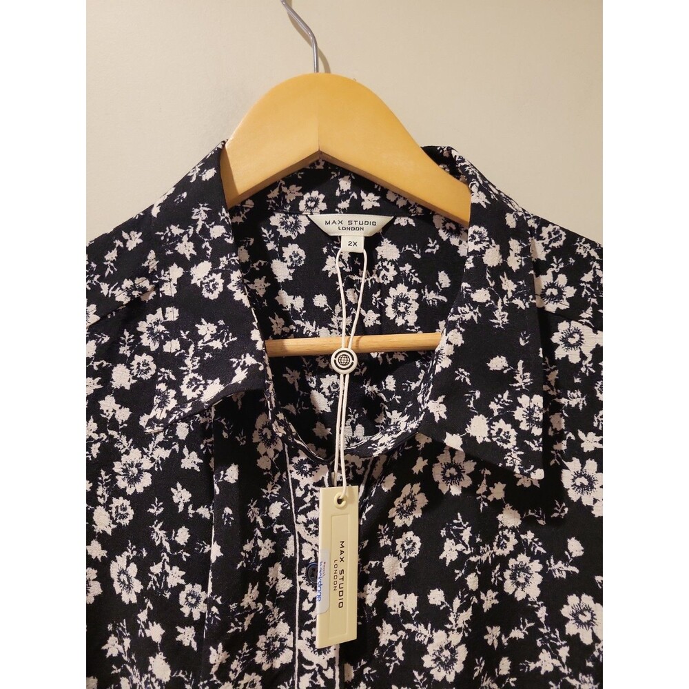 NWT Max Studio Floral Midi Dress Women’s 2X Black Ivory Button Front Boho $178 - Picture 4 of 8